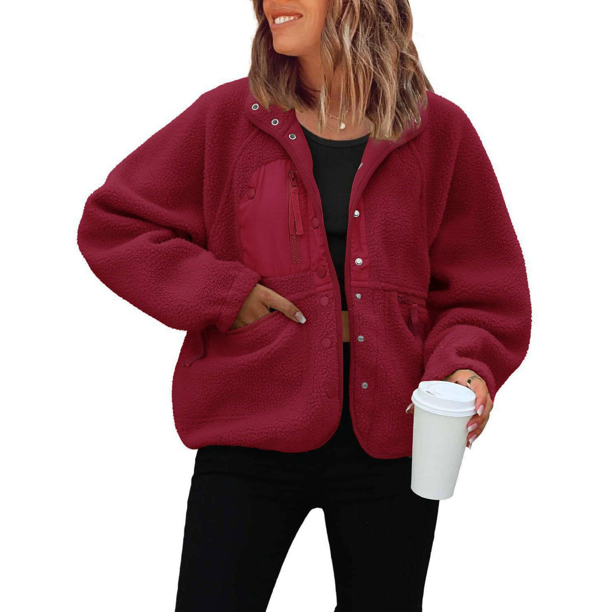 Women's Cropped Sherpa Fleece Jacket | Button-Down Shacket