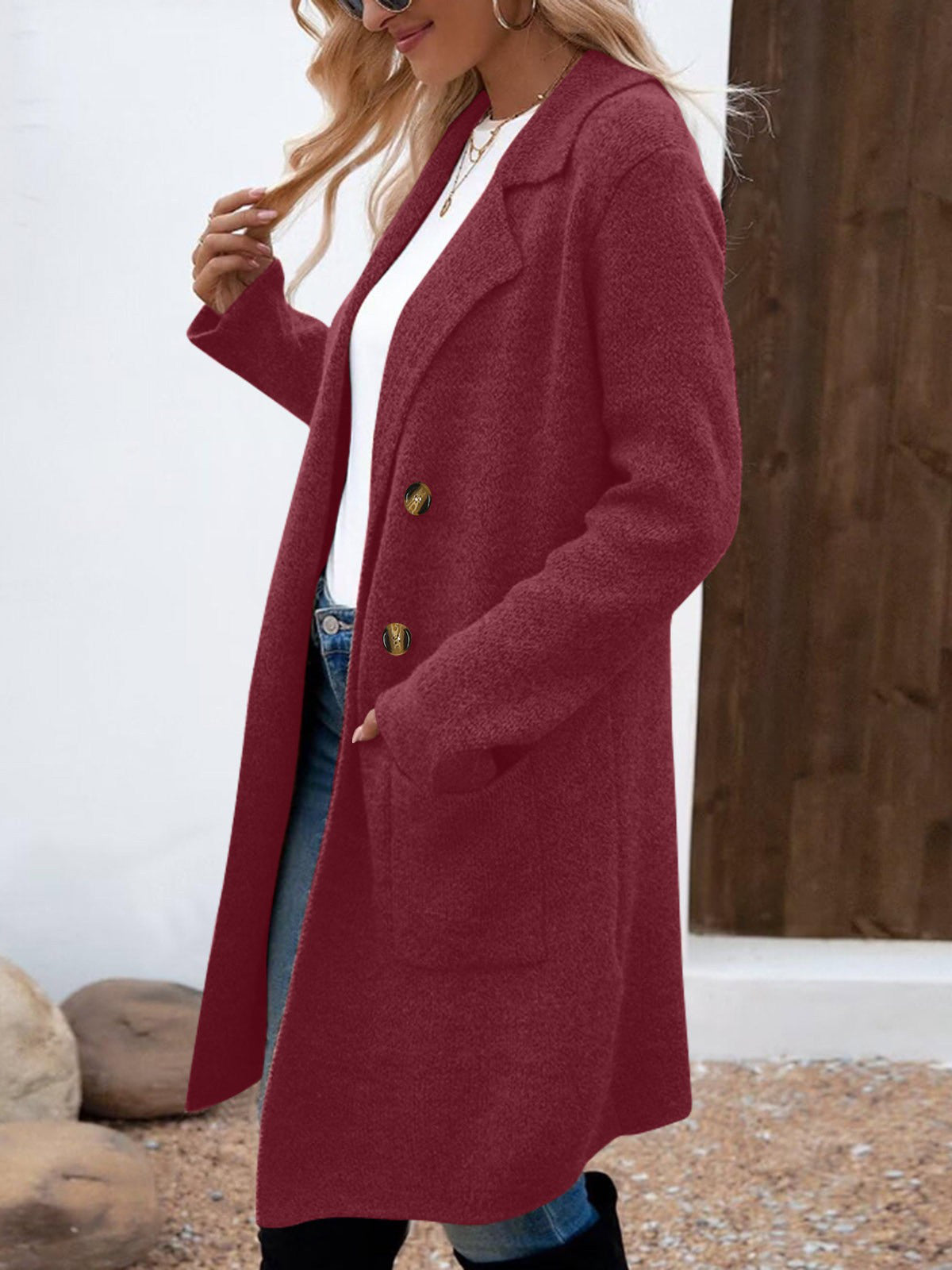 Long cardigan en maille pour femme | Manteau blazer ouvert sur le devant