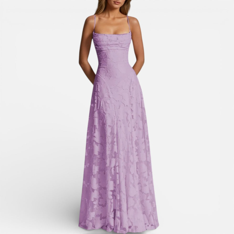 Women's Lace Maxi Evening Dress with Open Back