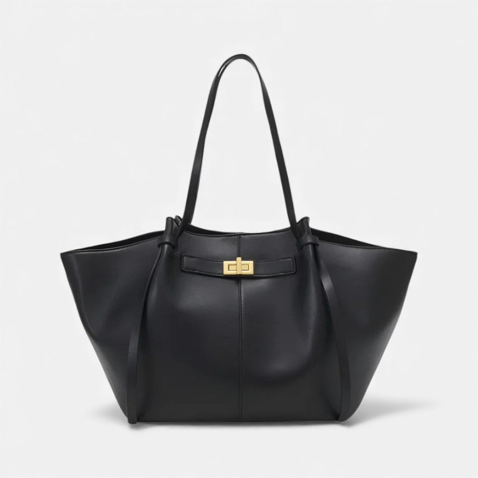 Women's Oversized Leather Tote Bag with Turn-Lock Closure