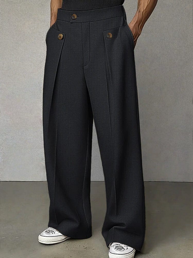 Pantalon élégant à jambes larges et plis pour homme