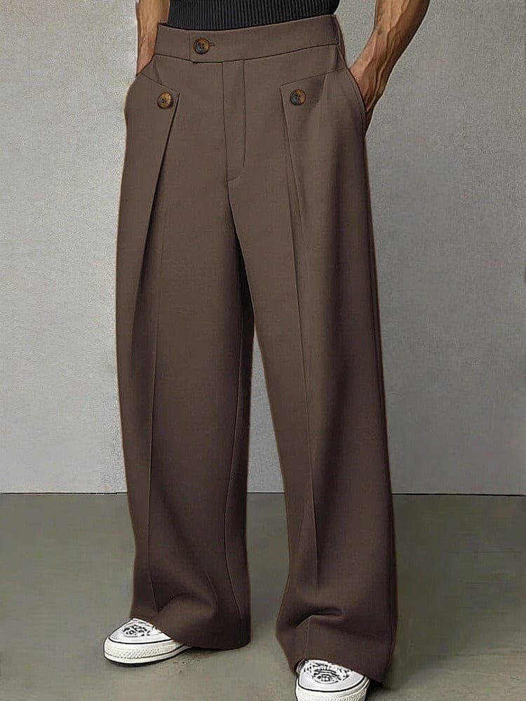 Pantalon élégant à jambes larges et plis pour homme
