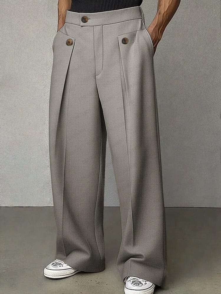 Pantalon élégant à jambes larges et plis pour homme