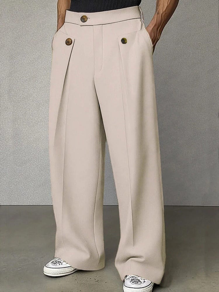 Pantalon élégant à jambes larges et plis pour homme