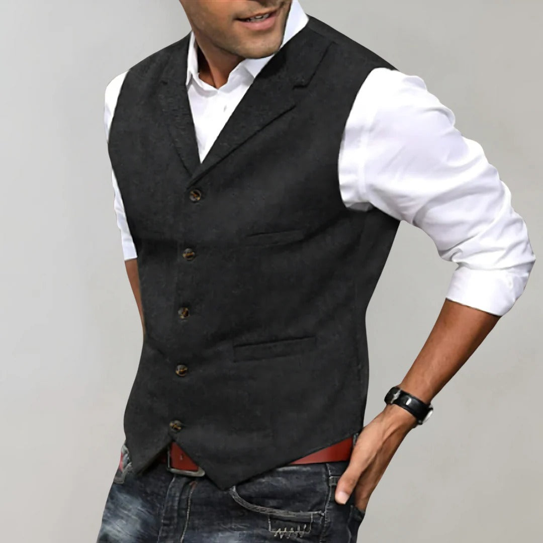 Men's Herringbone Waistcoat | Formal Button-Up Vest