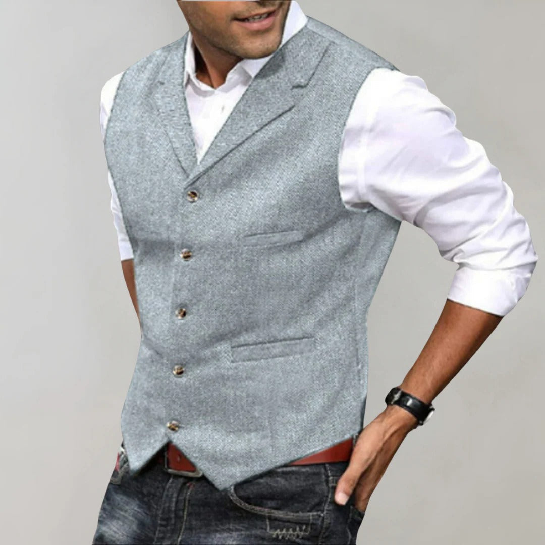 Men's Herringbone Waistcoat | Formal Button-Up Vest
