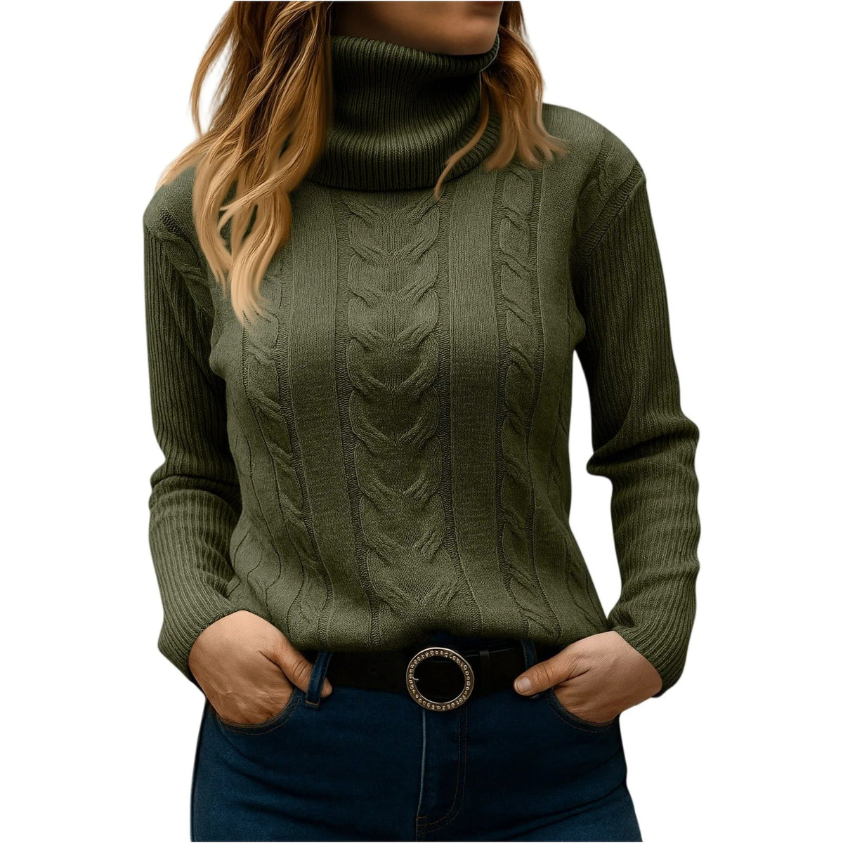 Women's Cable Knit Turtleneck Jumper