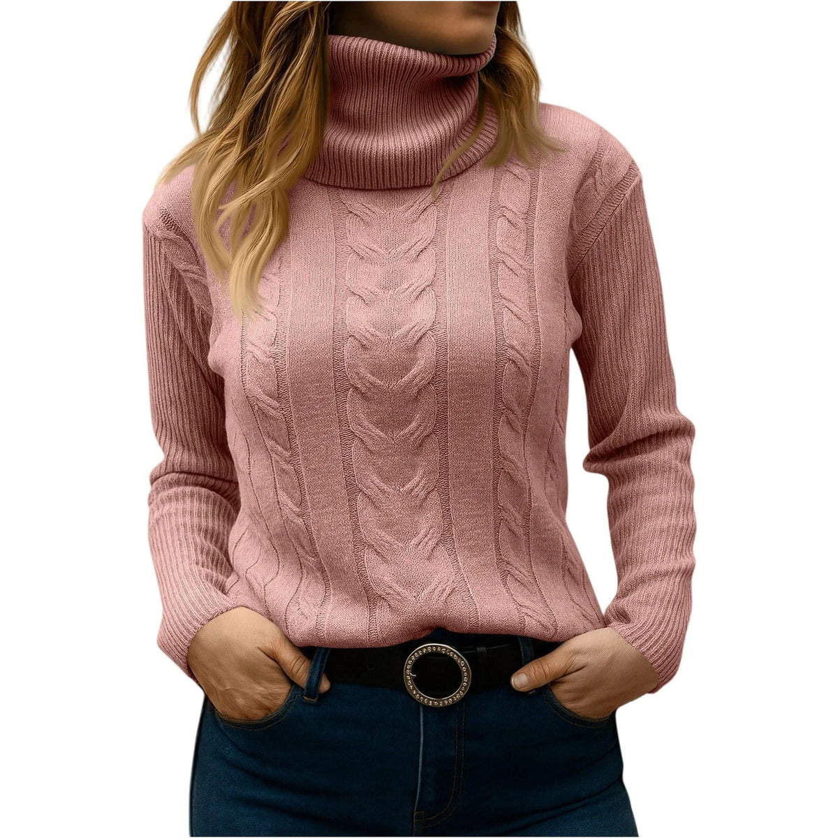 Women's Cable Knit Turtleneck Jumper
