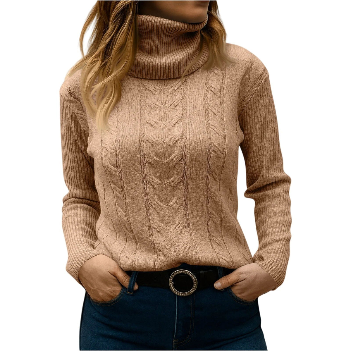Women's Cable Knit Turtleneck Jumper