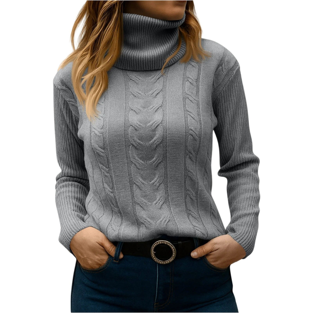 Women's Cable Knit Turtleneck Jumper