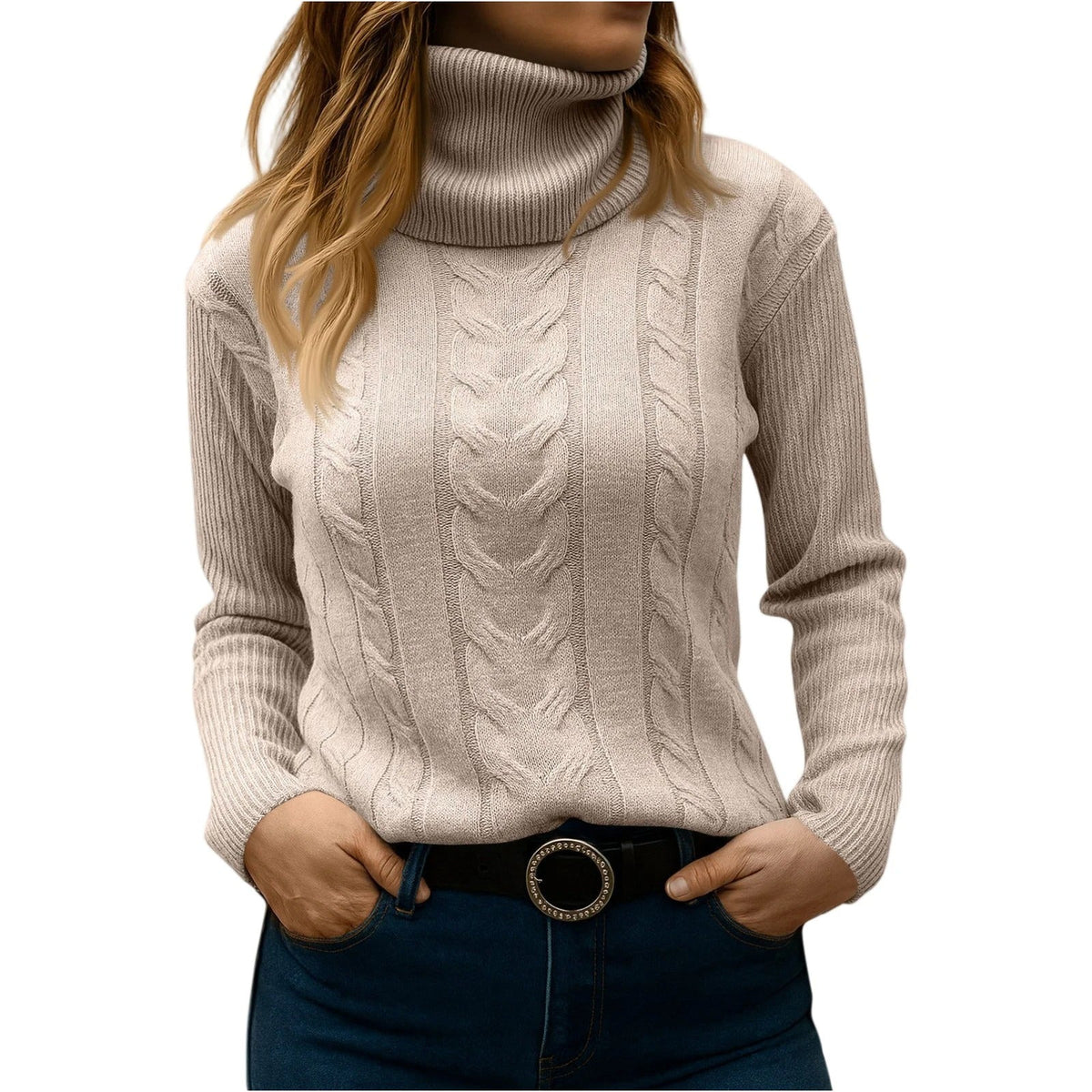 Women's Cable Knit Turtleneck Jumper