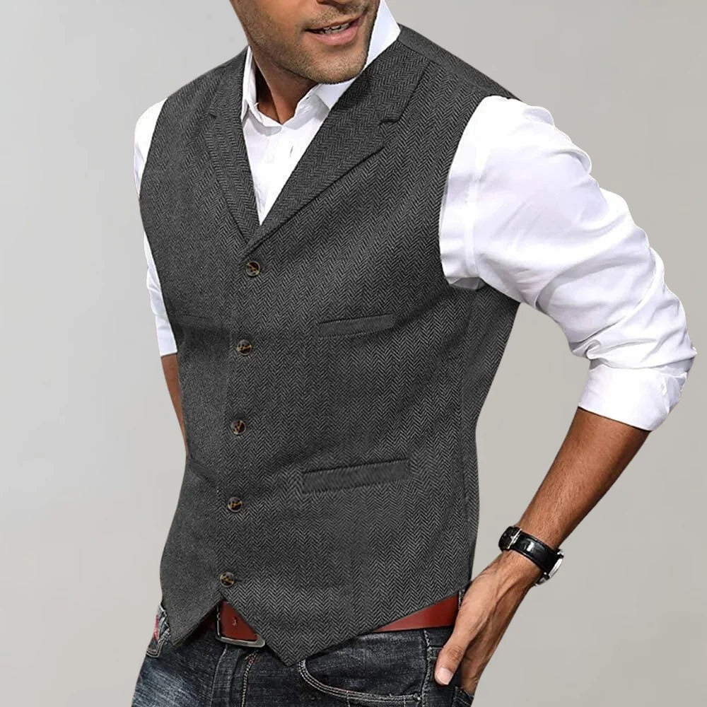 Men's Herringbone Waistcoat | Formal Button-Up Vest