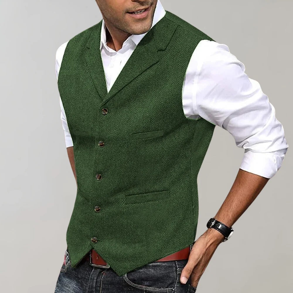 Men's Herringbone Waistcoat | Formal Button-Up Vest