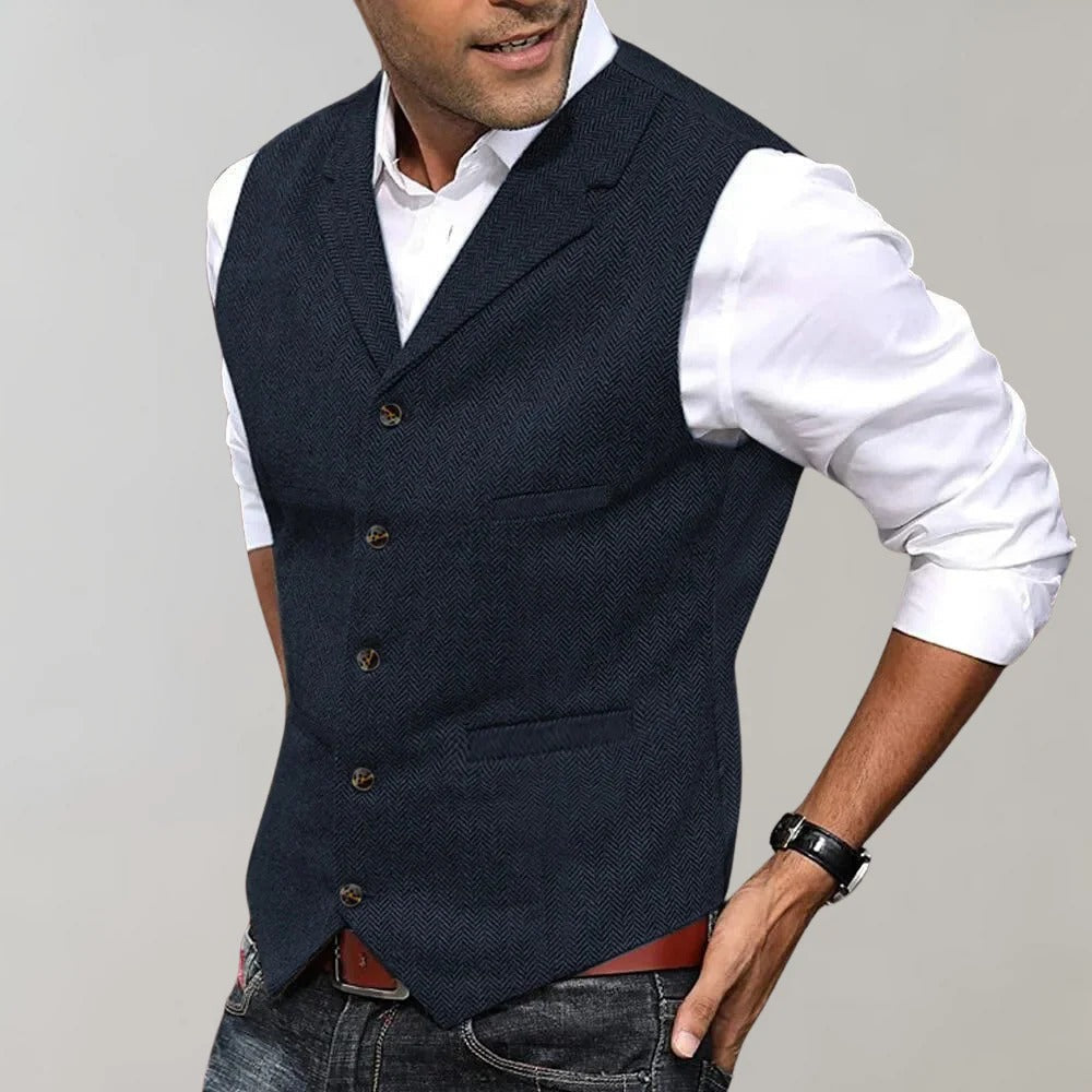 Men's Herringbone Waistcoat | Formal Button-Up Vest