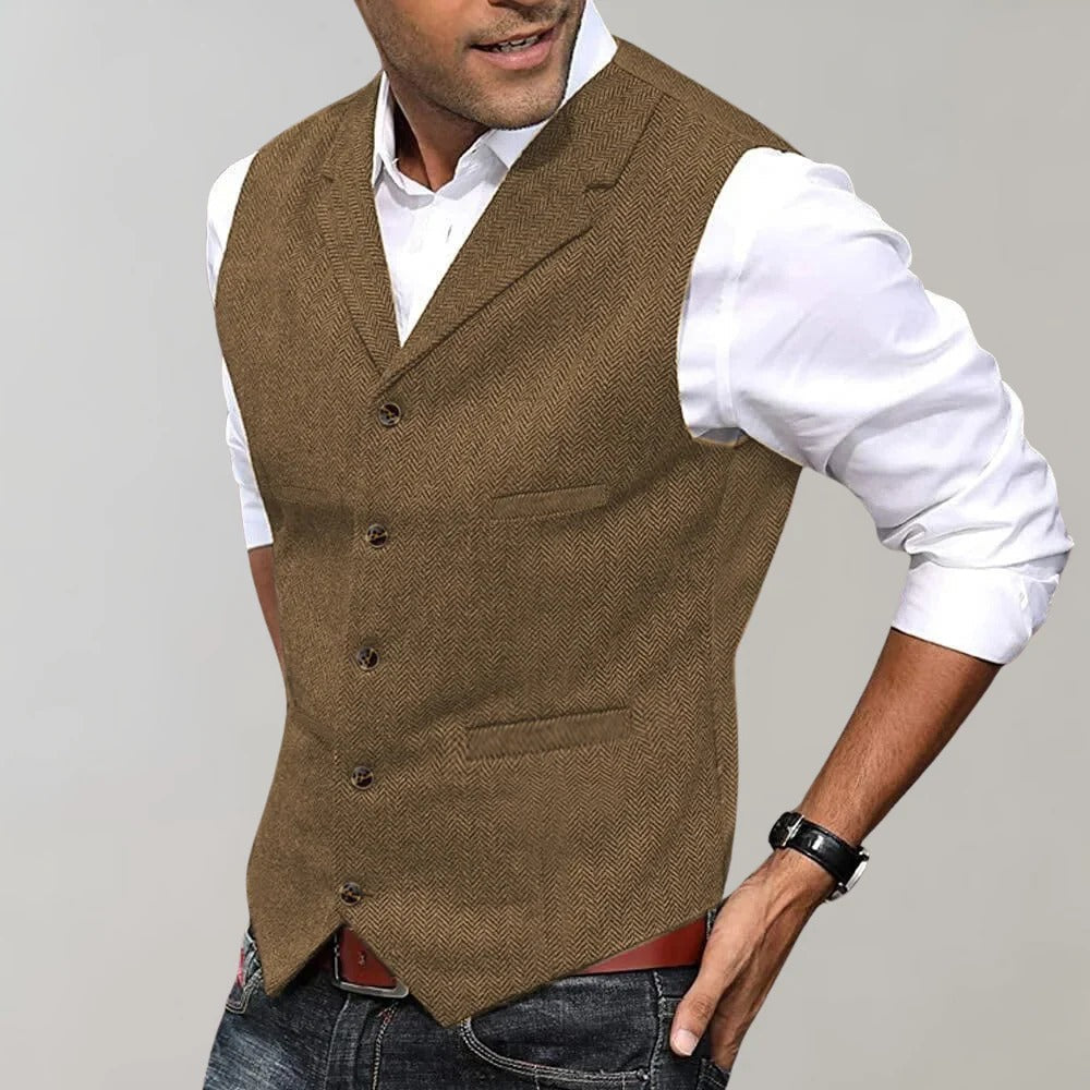 Men's Herringbone Waistcoat | Formal Button-Up Vest