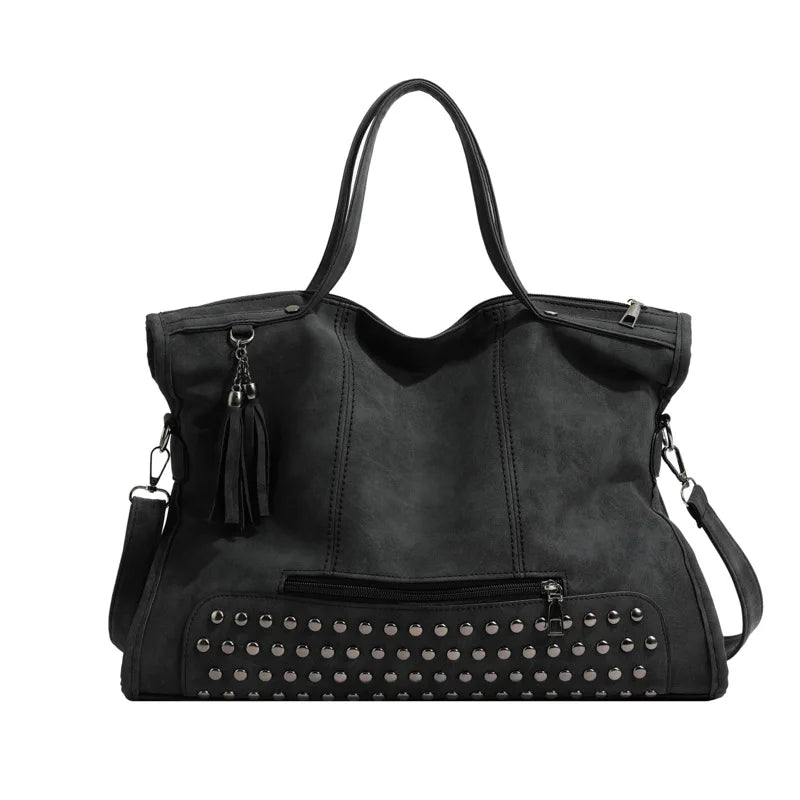 Tote Bag in Faux Leather with Tasseled Crossbody Strap