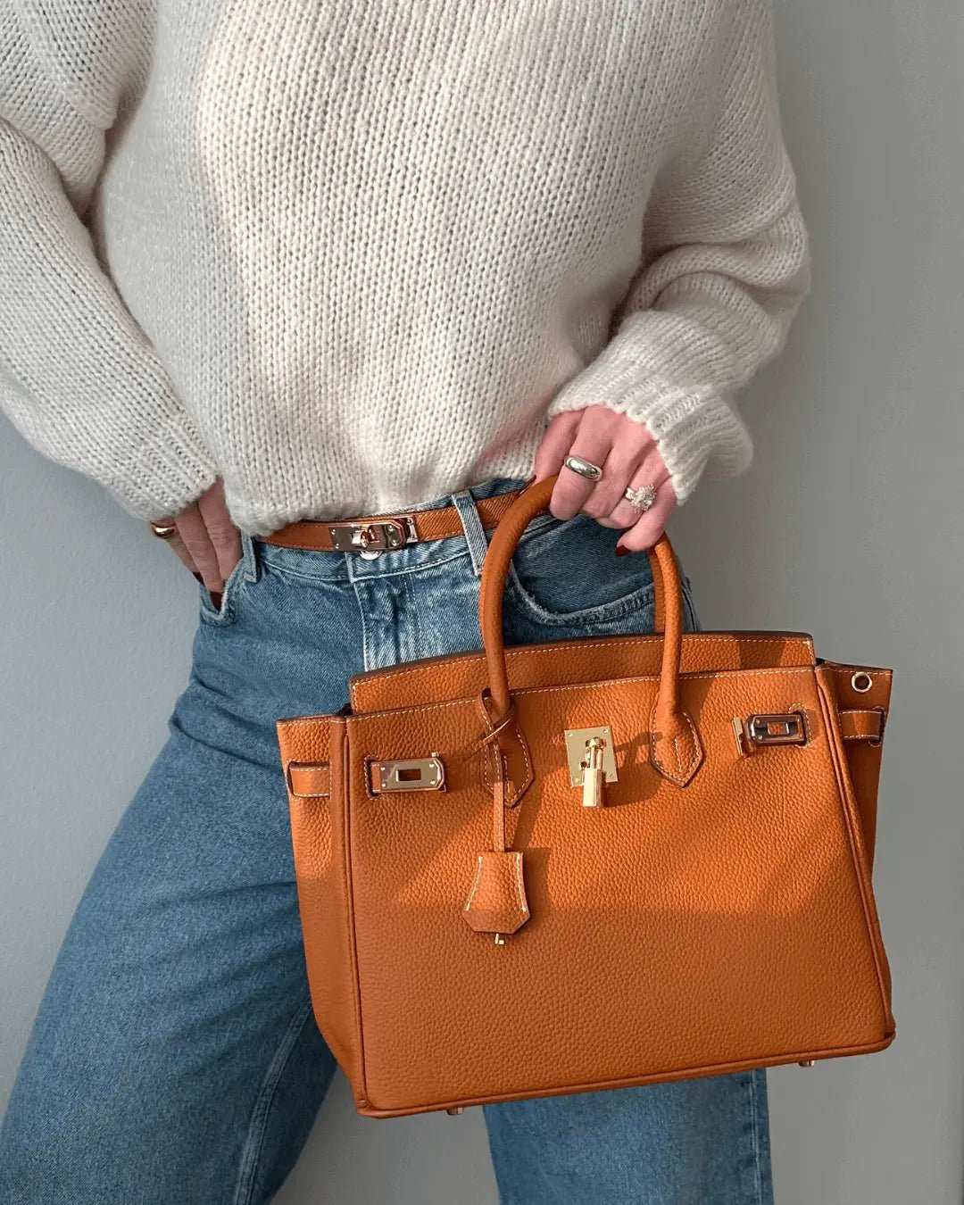 Top-Handle Tote Bag with Padlock Detail
