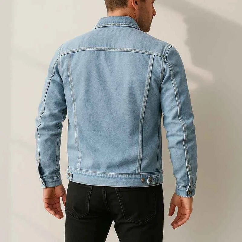 Denim Trucker Jacket with Flap Pockets and Button Front