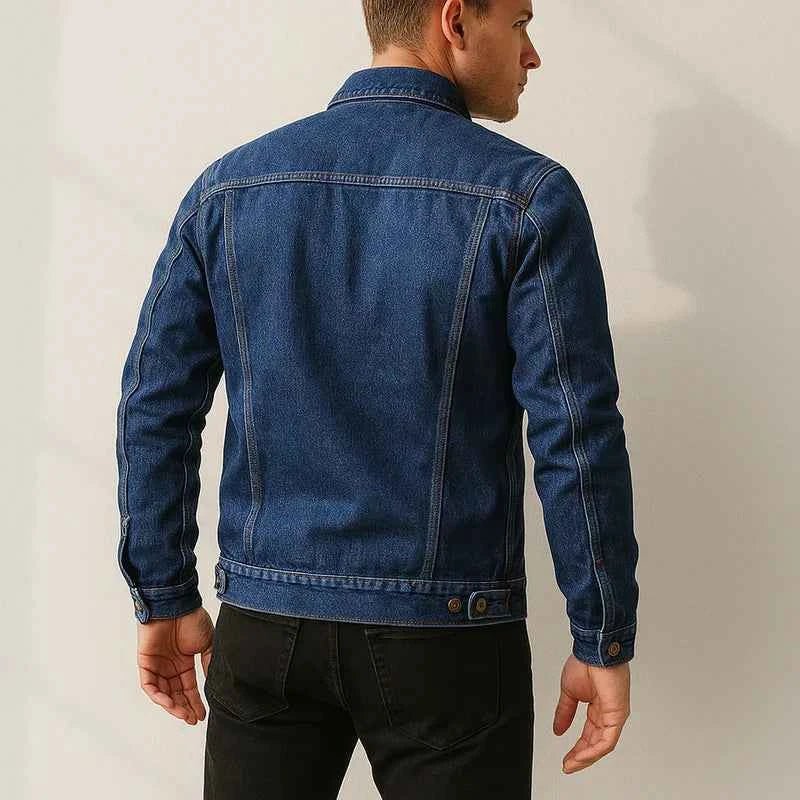 Denim Trucker Jacket with Flap Pockets and Button Front
