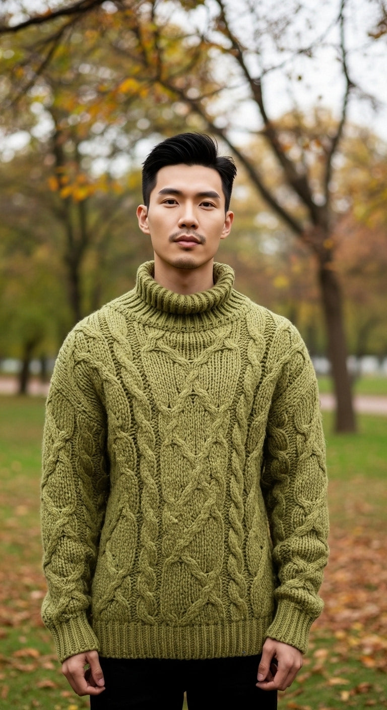 Men's Cable Knit High Neck Jumper