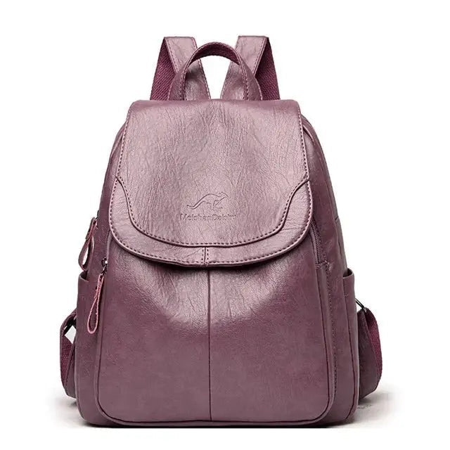 Backpack in Faux Leather with Anti-Theft Back Zip