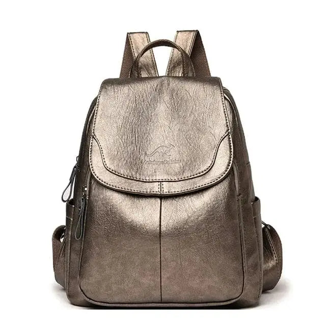 Backpack in Faux Leather with Anti-Theft Back Zip