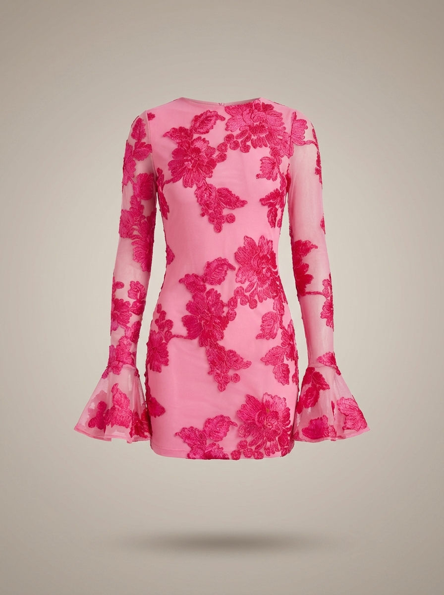 Women's Floral Embroidered Mesh Mini Dress