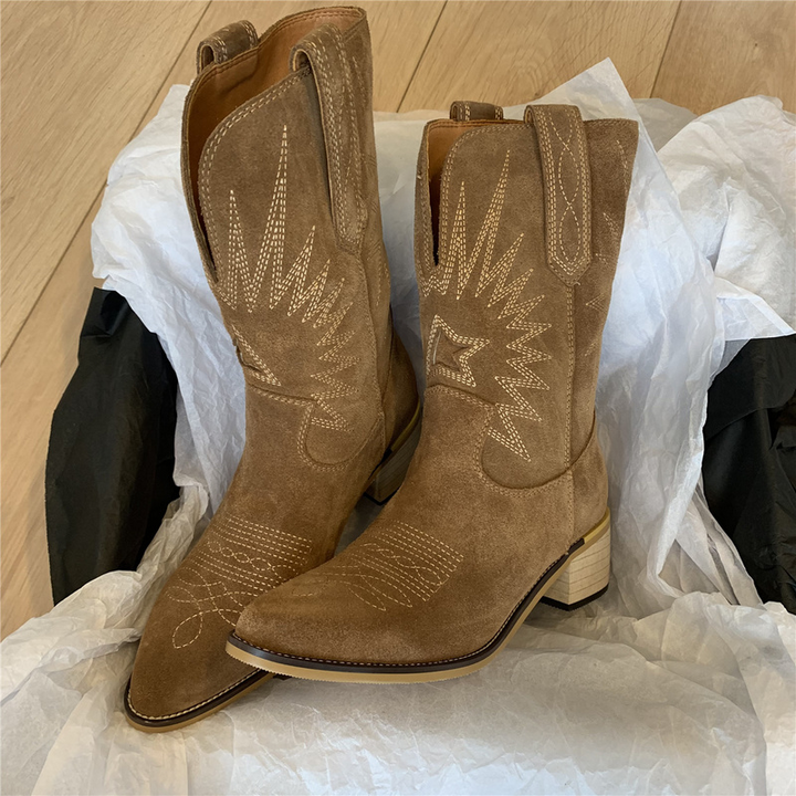 Embroidered Western Boots with Side Zip and Pointed Toe