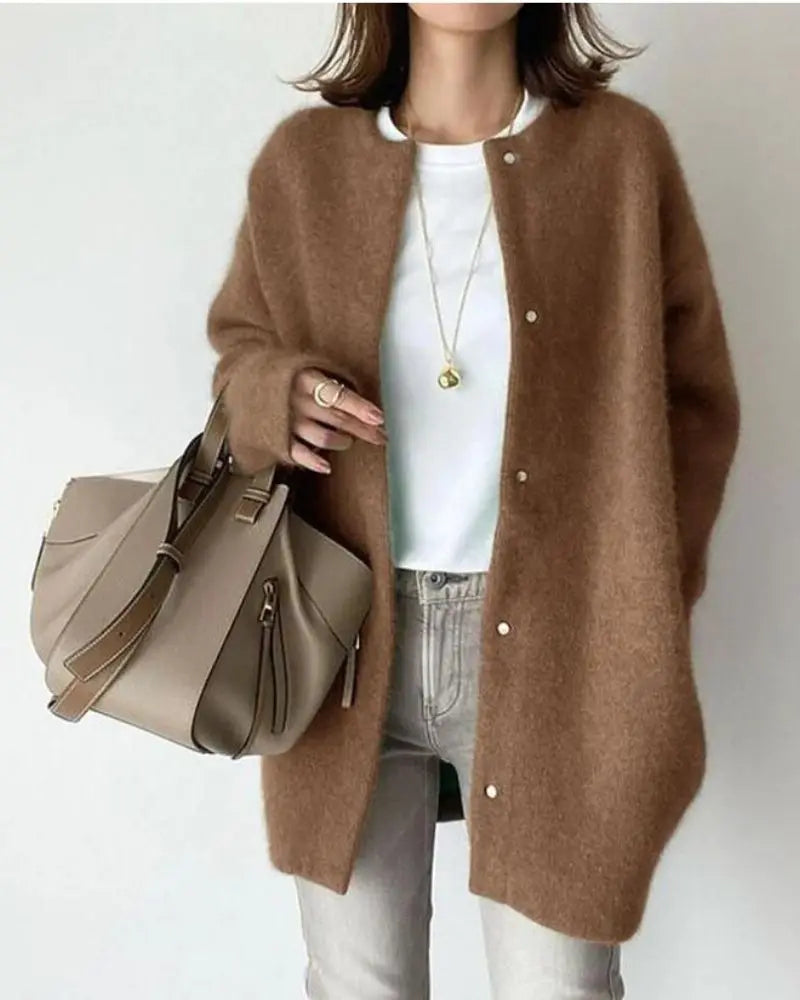 Cardigan long boutonné en maille douce pour femme