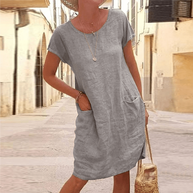 Women's Linen Blend Pocket T-Shirt Dress