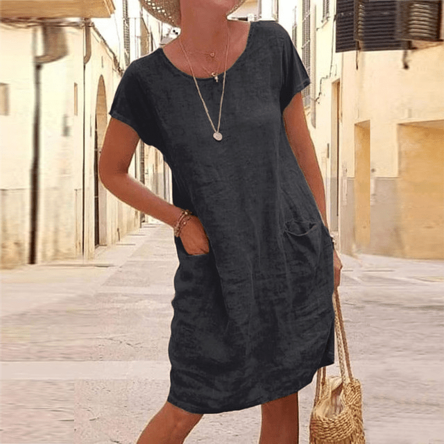 Women's Linen Blend Pocket T-Shirt Dress