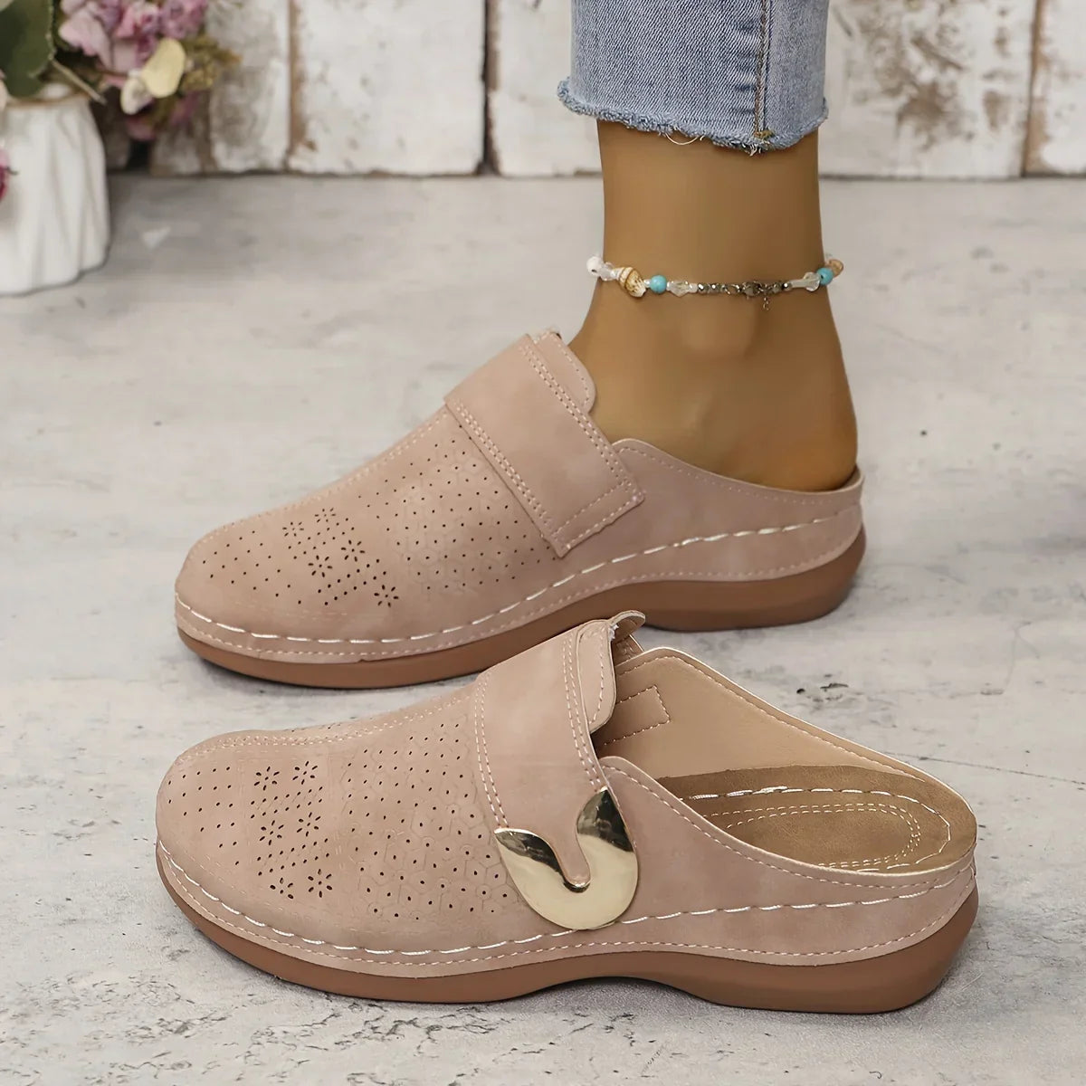 Slip-On Clog Mules with Decorative Buckle