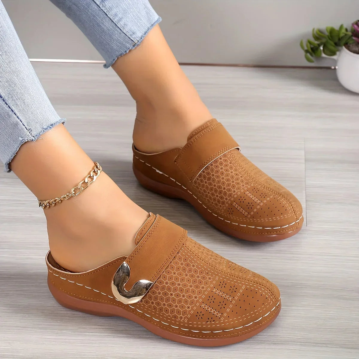Slip-On Clog Mules with Decorative Buckle