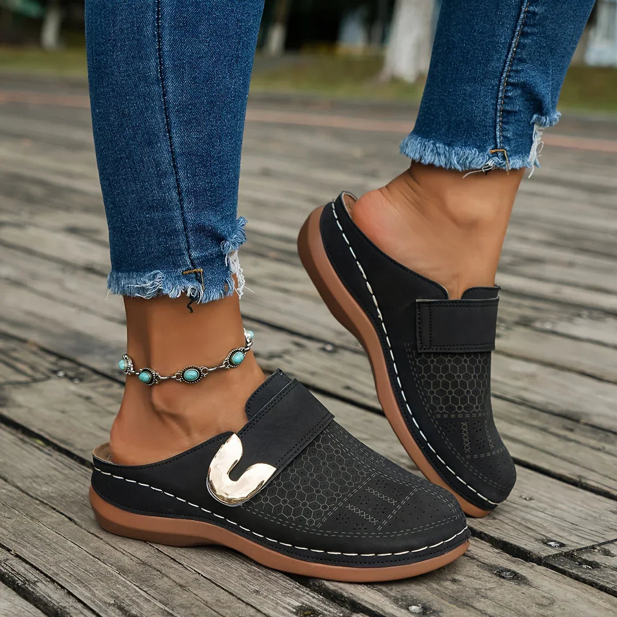 Slip-On Clog Mules with Decorative Buckle