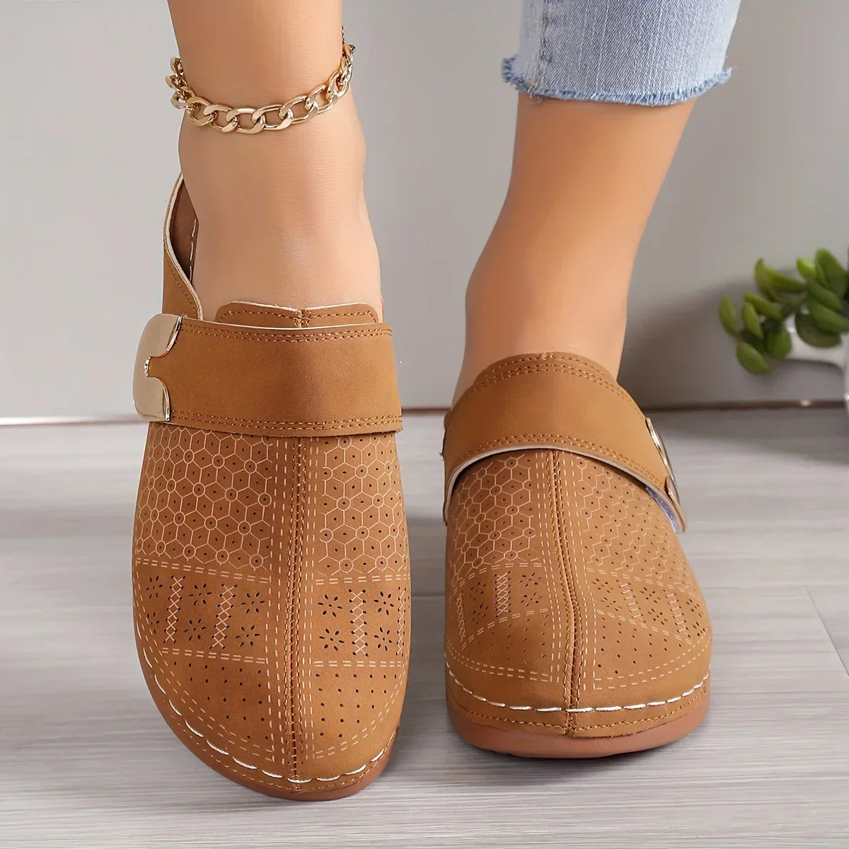 Slip-On Clog Mules with Decorative Buckle