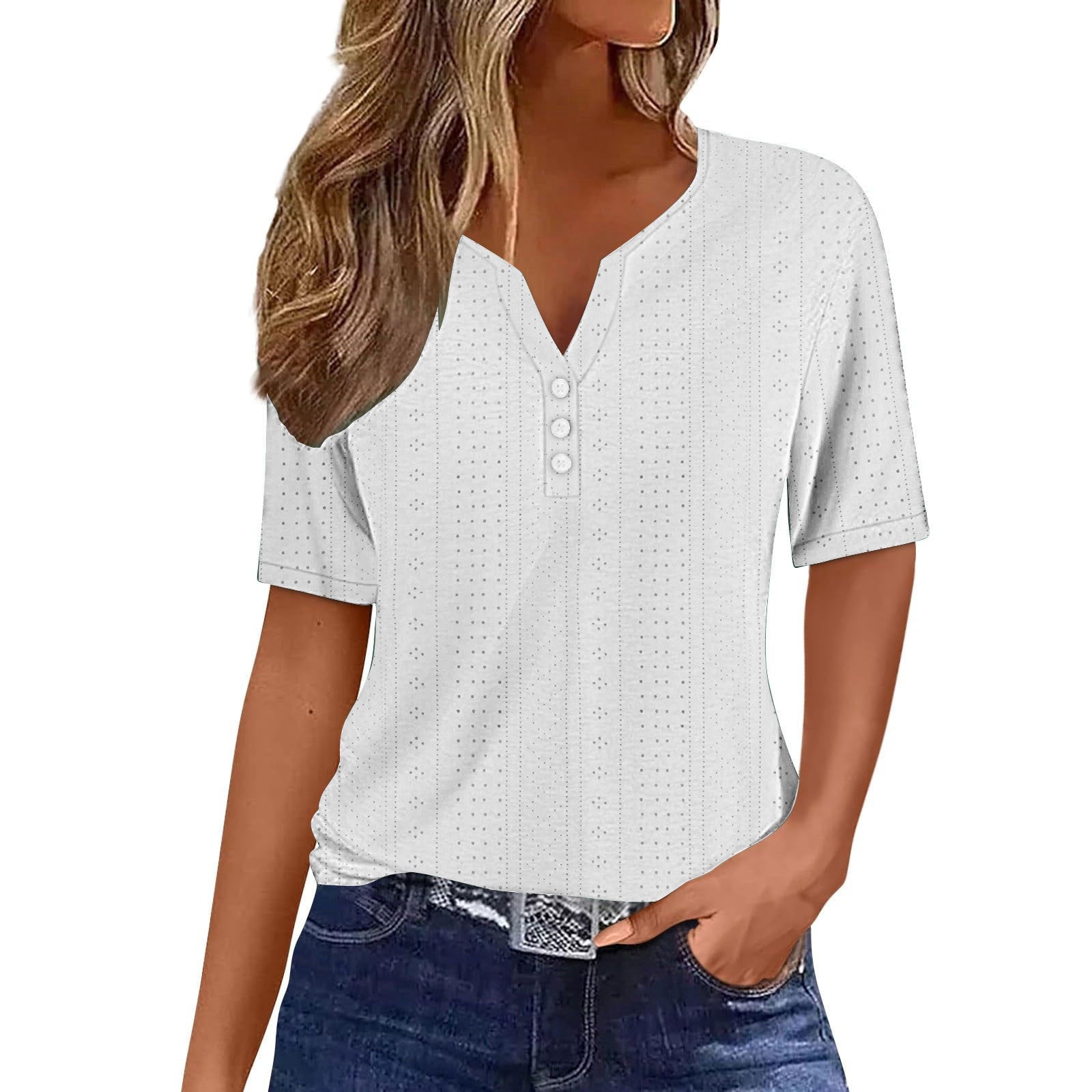 Textured V-Neck Blouse with Button Placket