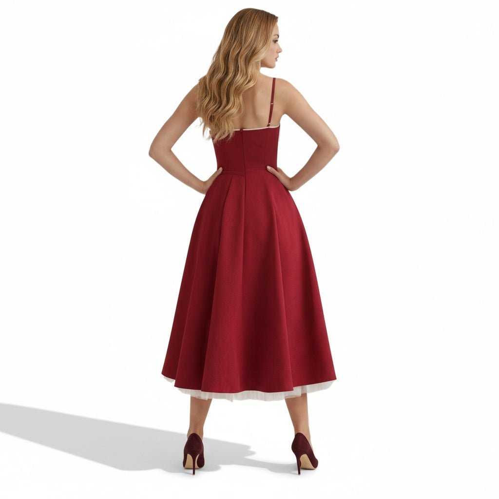 Corset Midi Dress with Sweetheart Neckline and Full Skirt