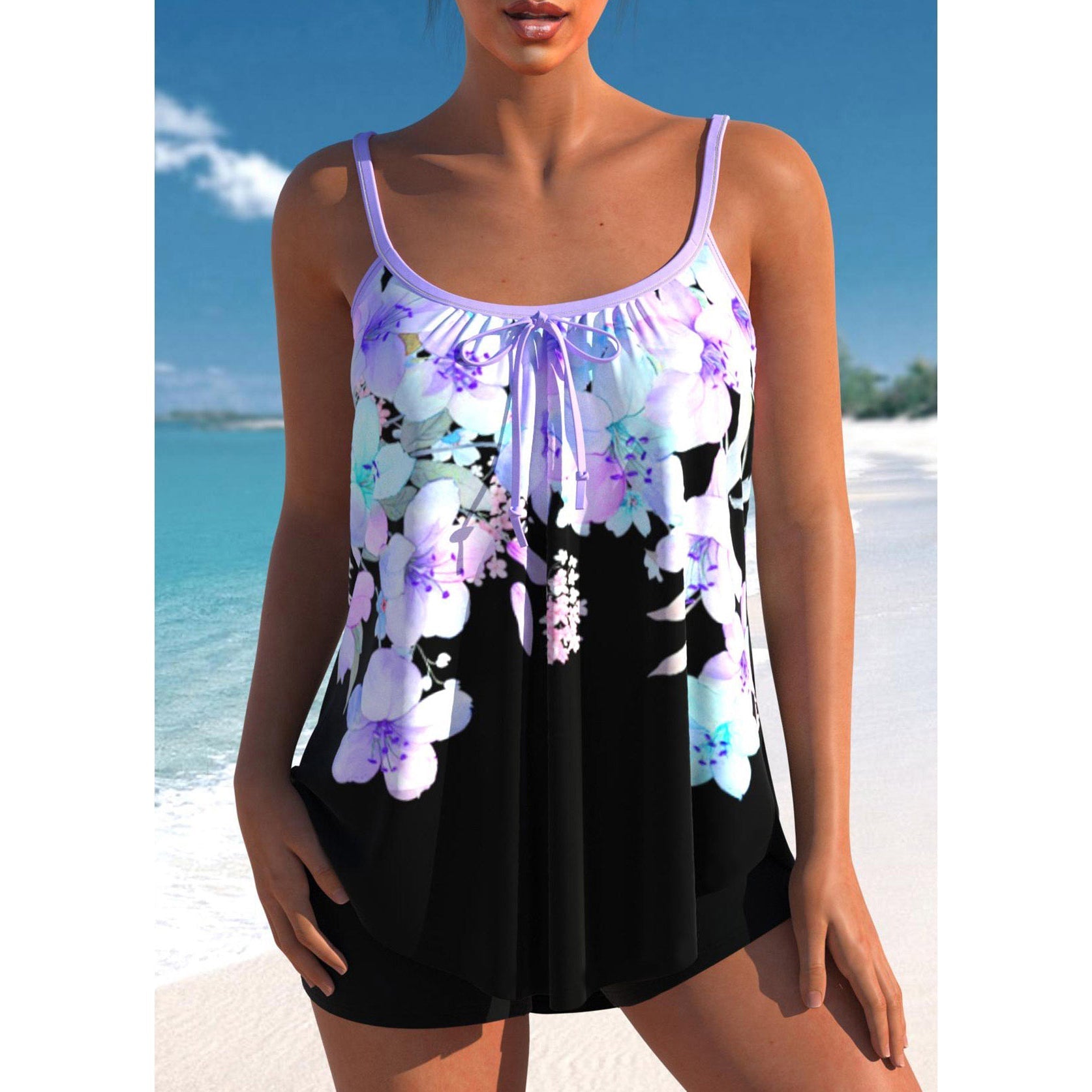 Tankini Swim Set with Tie-Front Detail