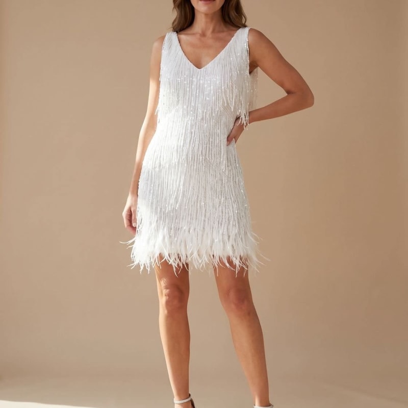 Women's Sequin Fringe Mini Dress | V-Neck Party Dress