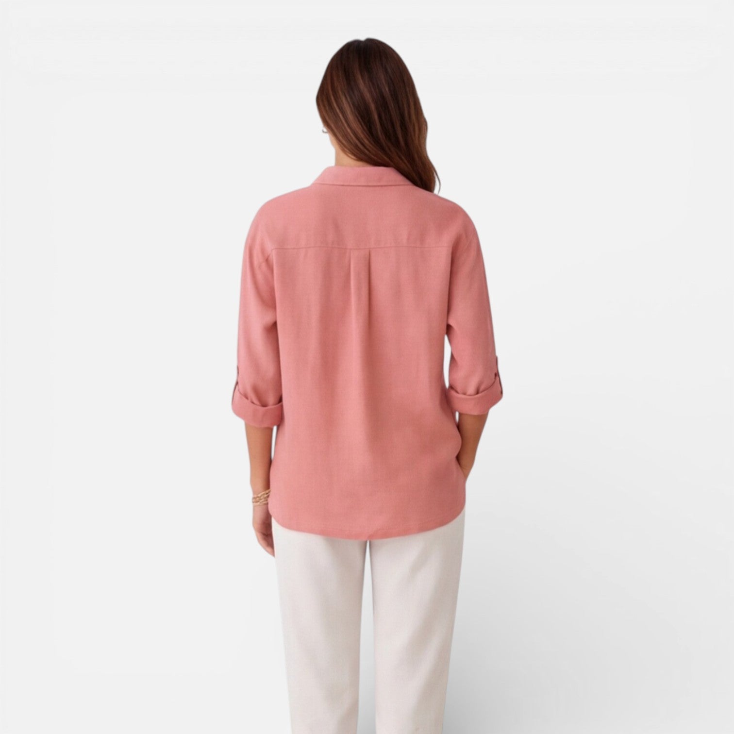 Linen Button-Up Shirt with Relaxed Fit and Roll-Up Sleeves