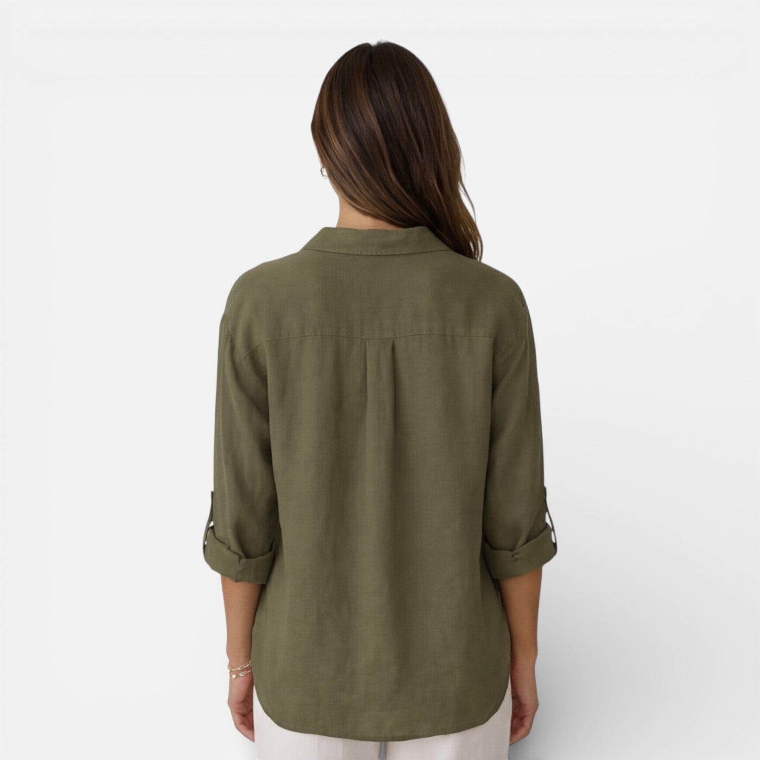 Linen Button-Up Shirt with Relaxed Fit and Roll-Up Sleeves