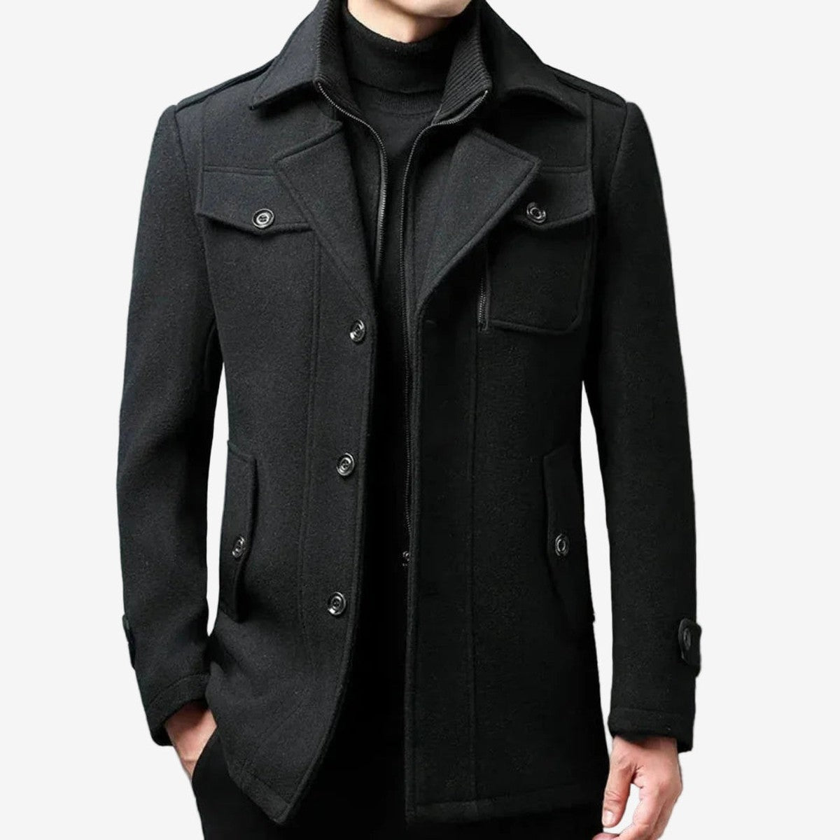 Men's Wool Blend Peacoat | Double Breasted Winter Coat