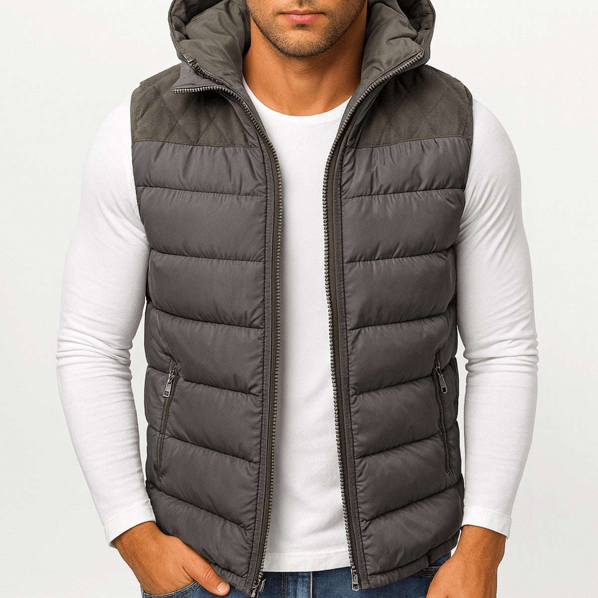 Men's Quilted Puffer Gilet with Removable Hood