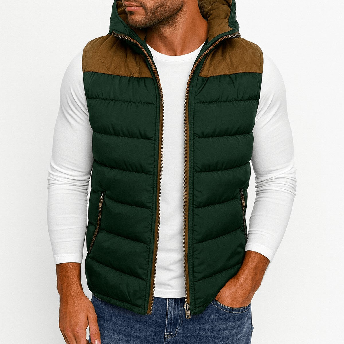 Men's Quilted Puffer Gilet with Removable Hood