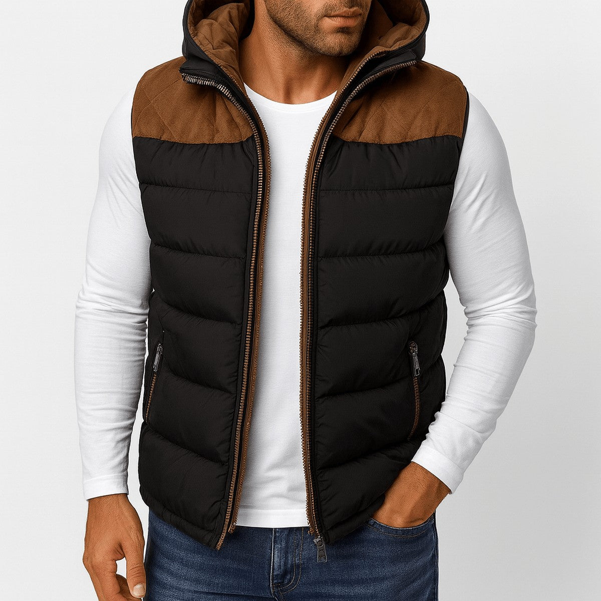 Men's Quilted Puffer Gilet with Removable Hood