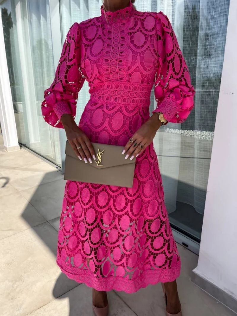 Women's Lace Midi Dress with Long Sleeves