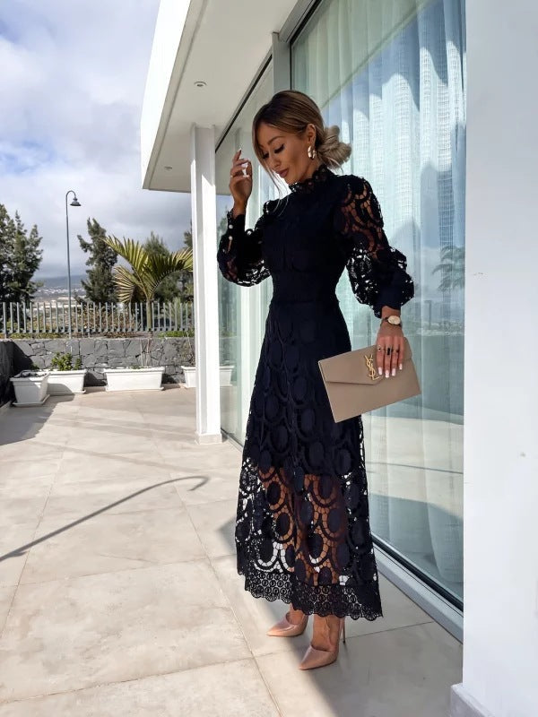Women's Lace Midi Dress with Long Sleeves
