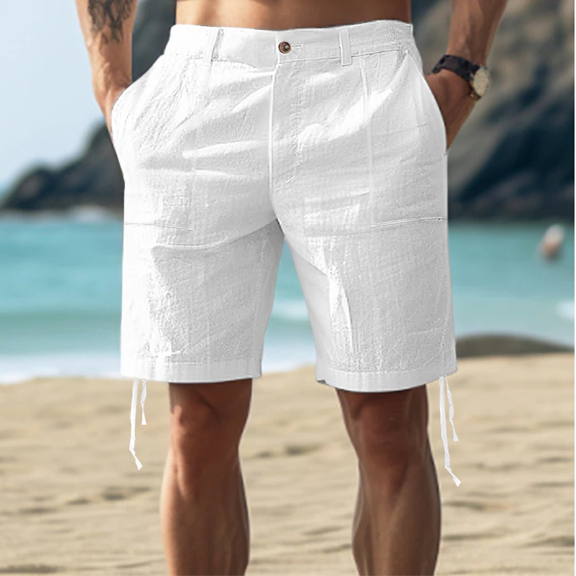Men's Relaxed Fit Linen Shorts with Drawstring