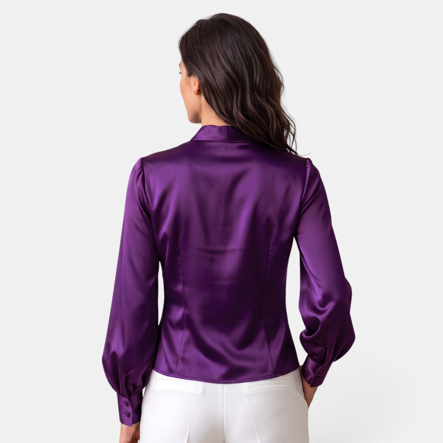 Women’s Satin Tie-Front Blouse with Long Sleeves