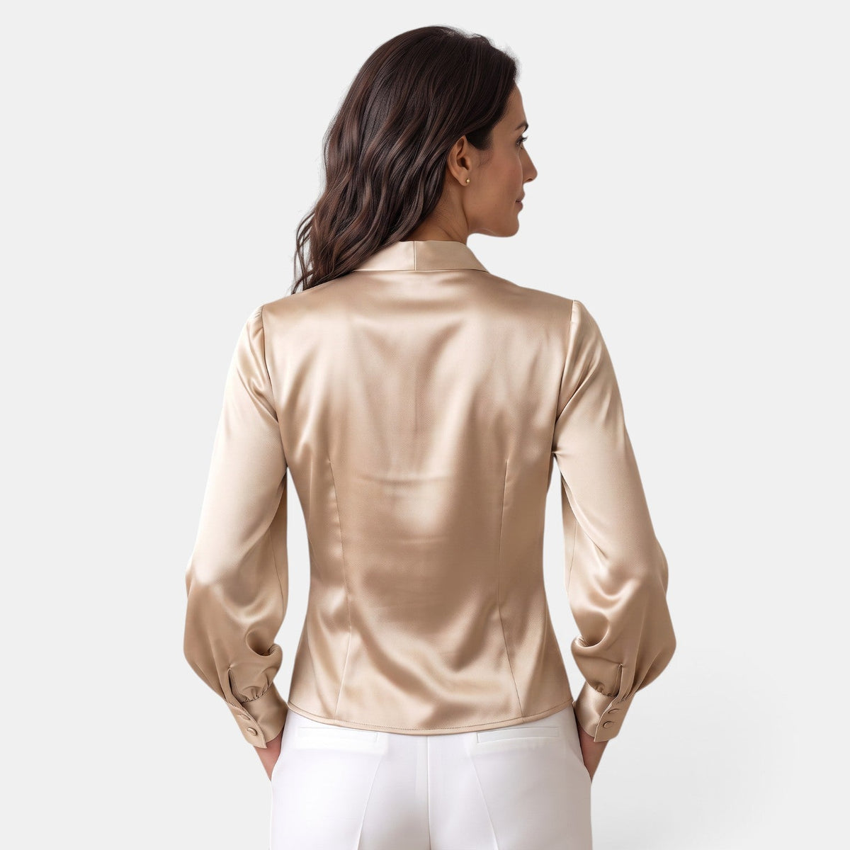 Women’s Satin Tie-Front Blouse with Long Sleeves